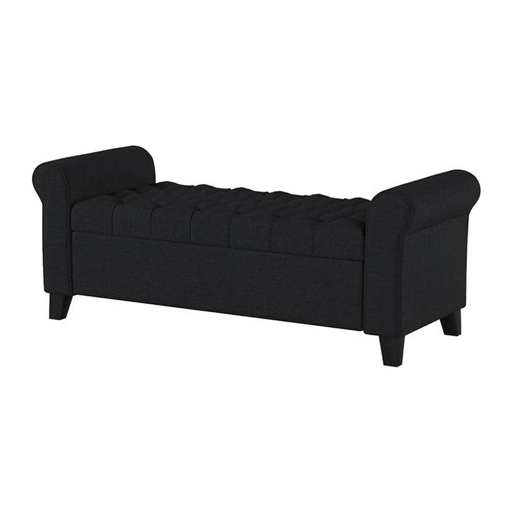 Shawn Storage Bench with Rolled Arms 50 Inch Button Tufted Dark Gray BM324421