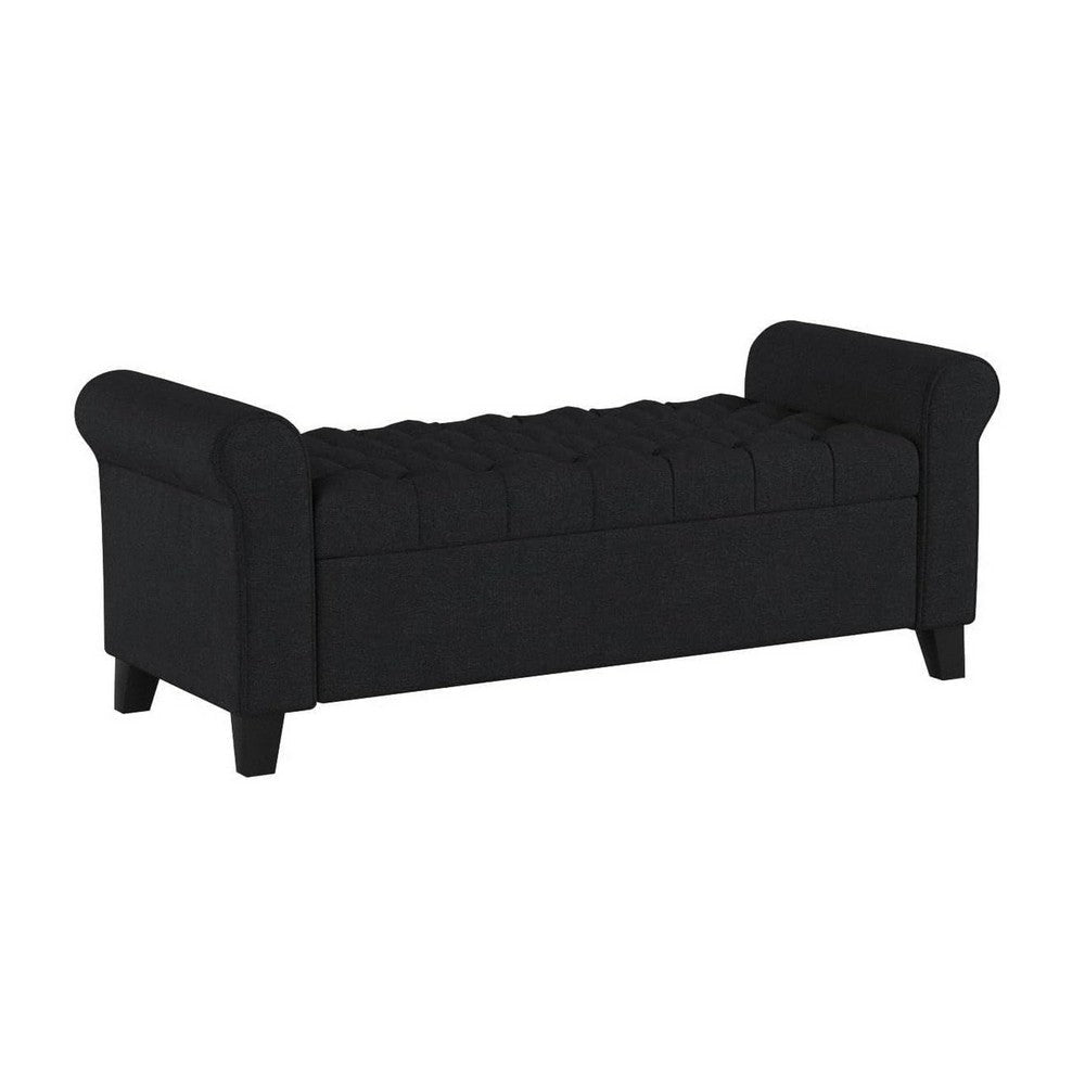 Shawn Storage Bench with Rolled Arms, 50 Inch Button Tufted Dark Gray