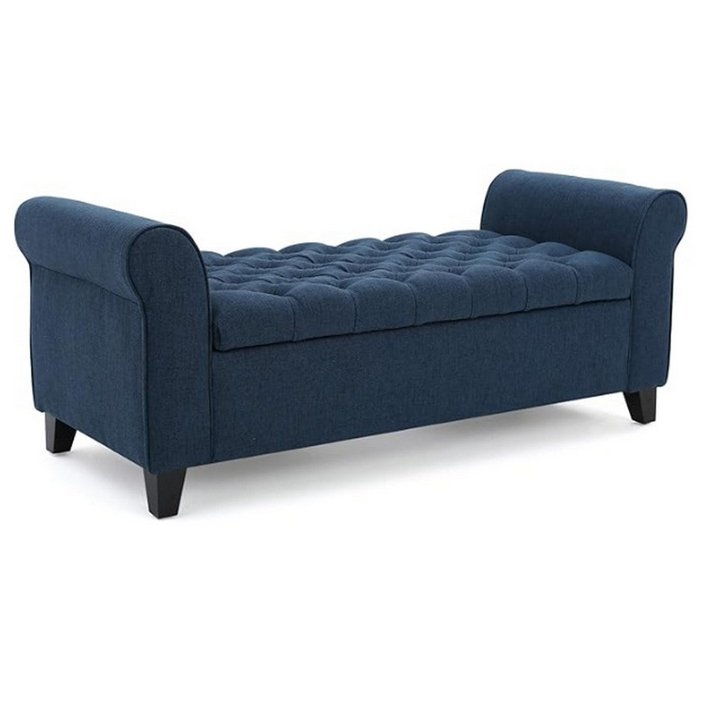 Shawn Storage Bench with Rolled Arms, 50" Button Tufted, Dark Blue