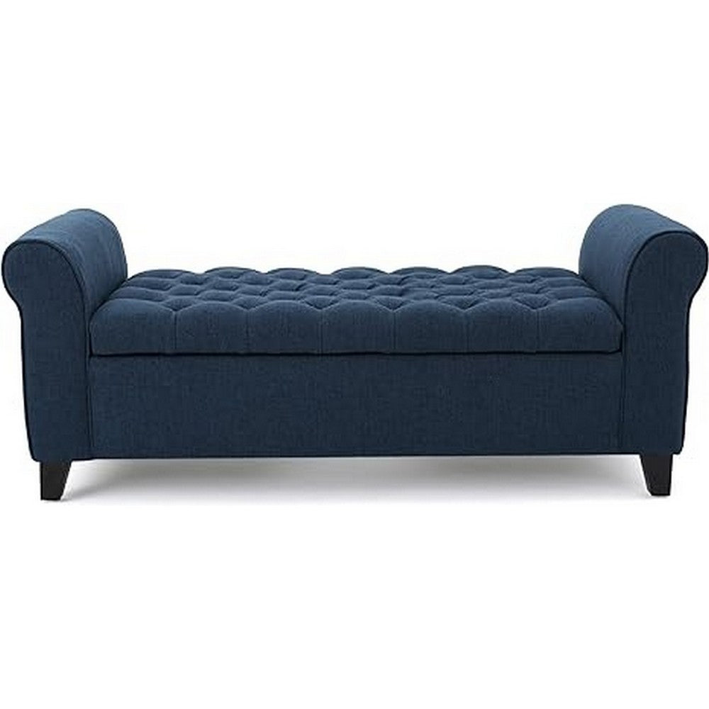 Shawn Storage Bench with Rolled Arms, 50" Button Tufted, Dark Blue