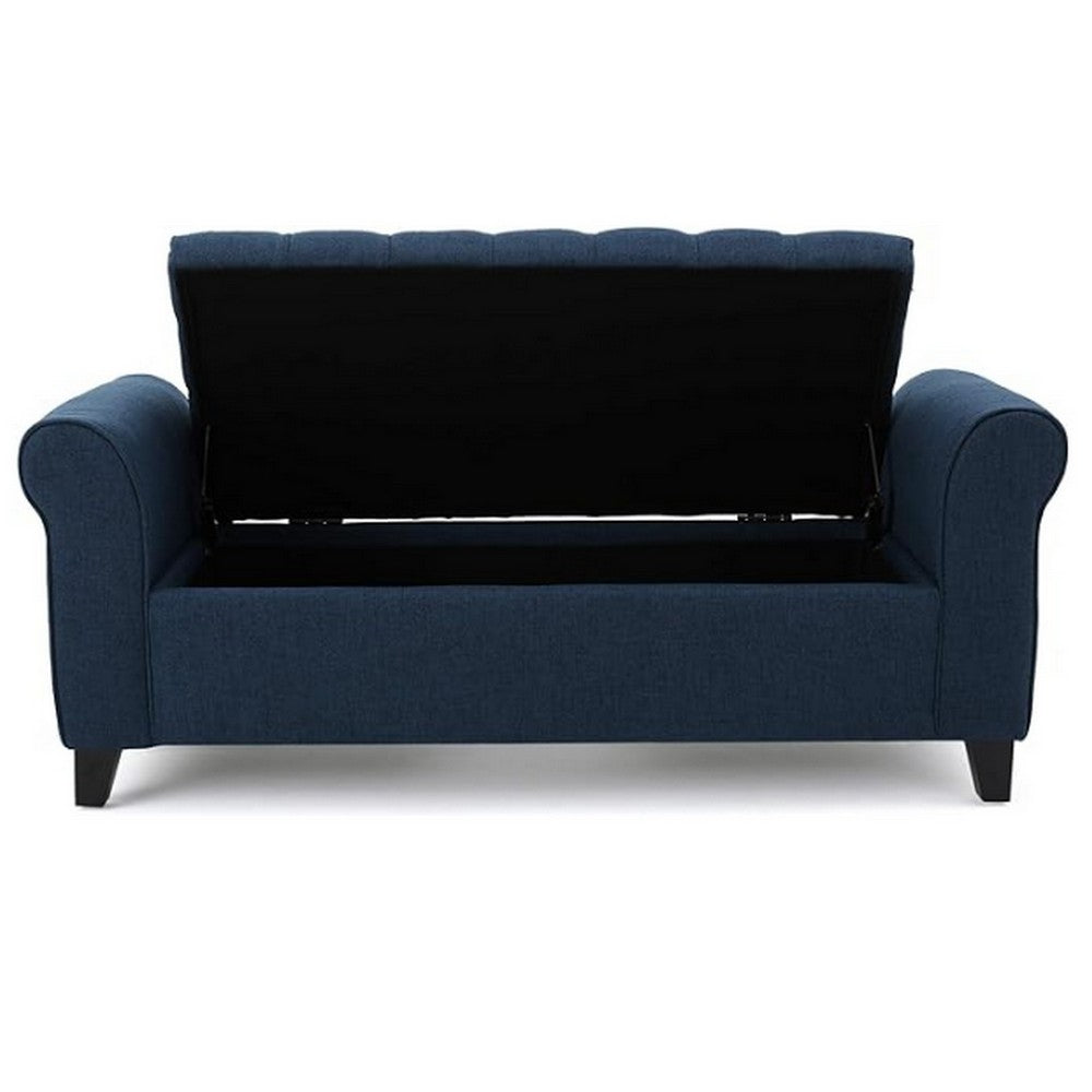 Shawn Storage Bench with Rolled Arms, 50" Button Tufted, Dark Blue