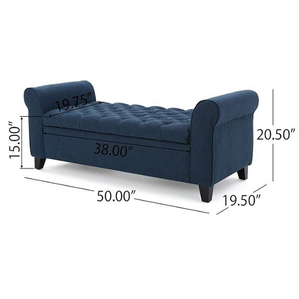 Shawn Storage Bench with Rolled Arms, 50" Button Tufted, Dark Blue