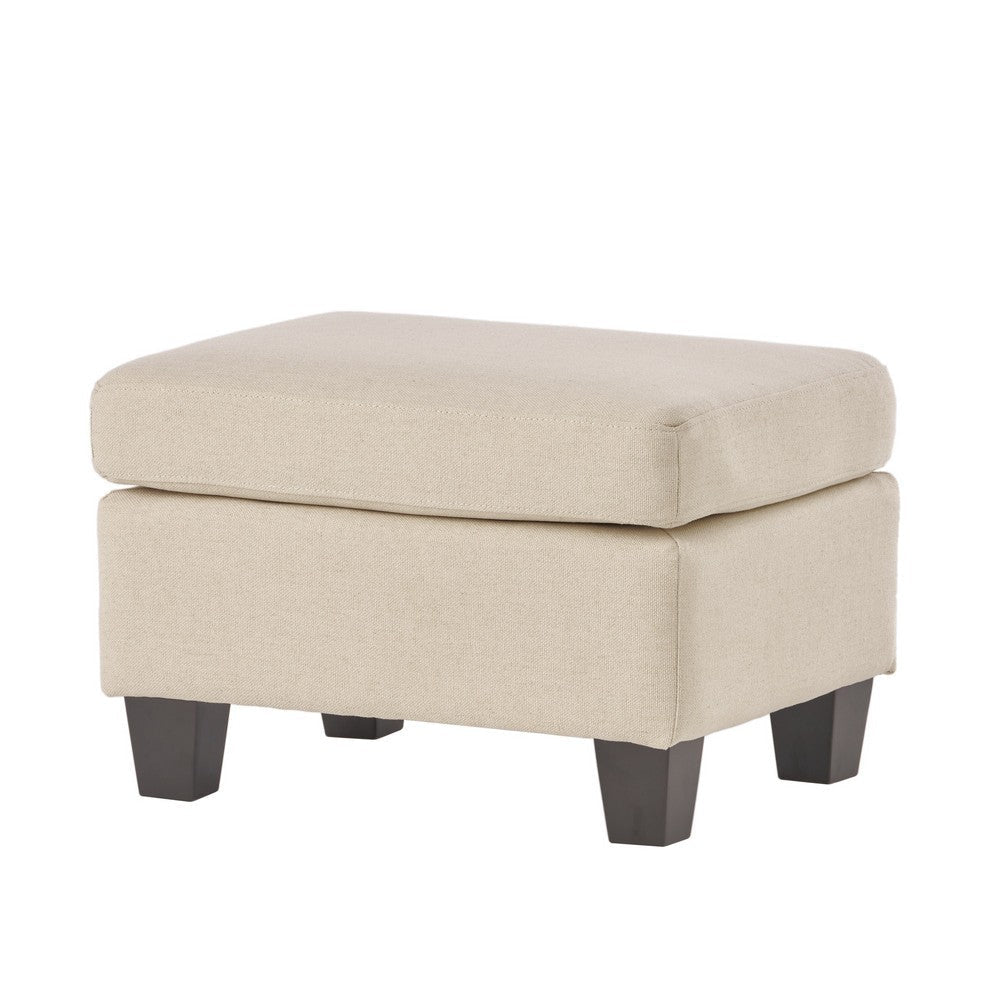 Ottoman, Beige Linen, 18x24 Cushioned Seat, Brown Birch Wood Legs