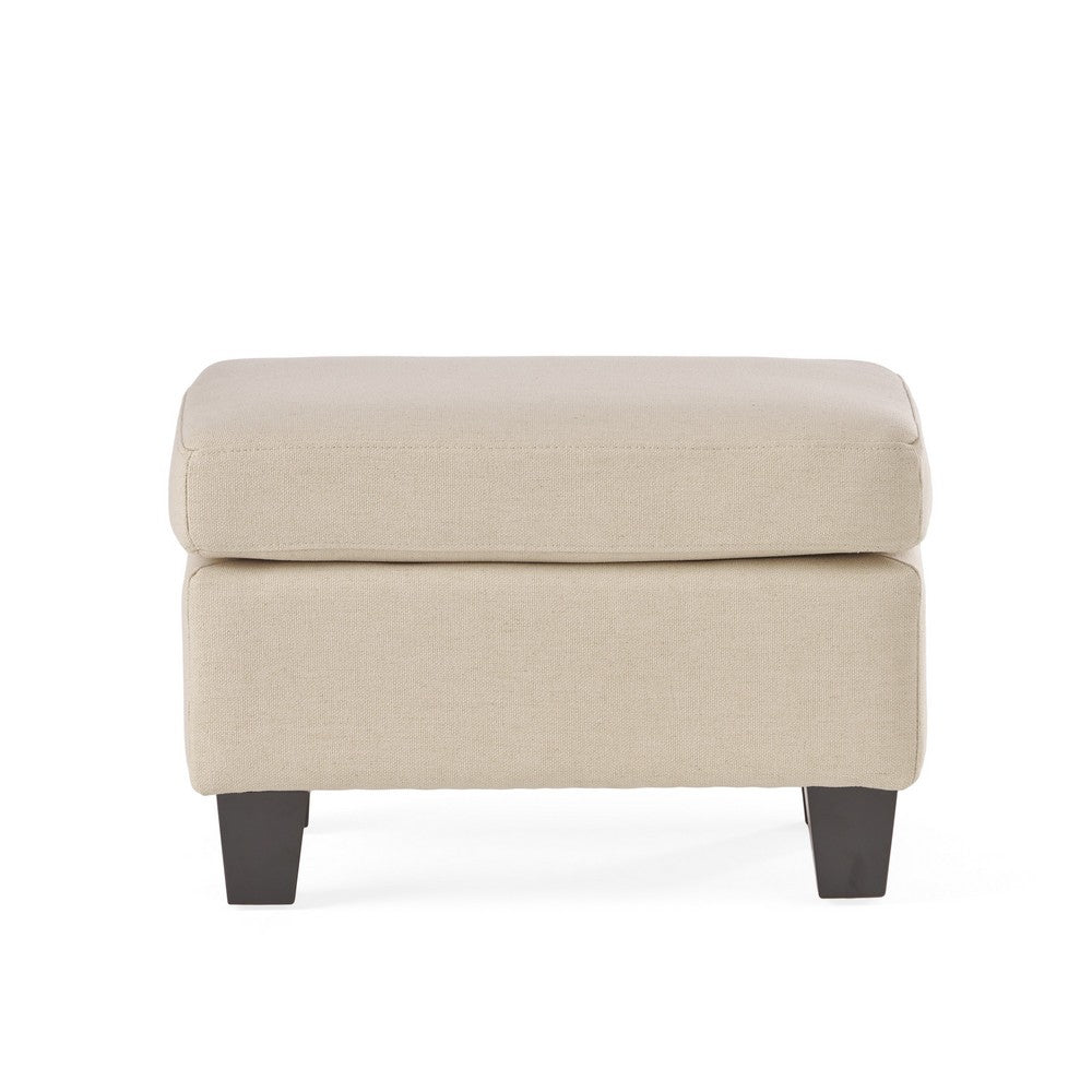 Ottoman, Beige Linen, 18x24 Cushioned Seat, Brown Birch Wood Legs