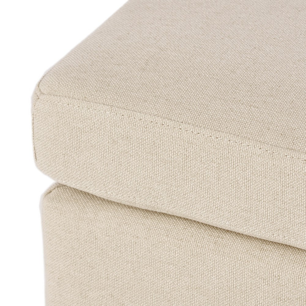 Ottoman, Beige Linen, 18x24 Cushioned Seat, Brown Birch Wood Legs