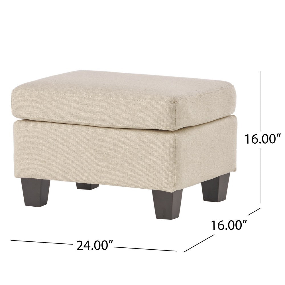 Ottoman, Beige Linen, 18x24 Cushioned Seat, Brown Birch Wood Legs