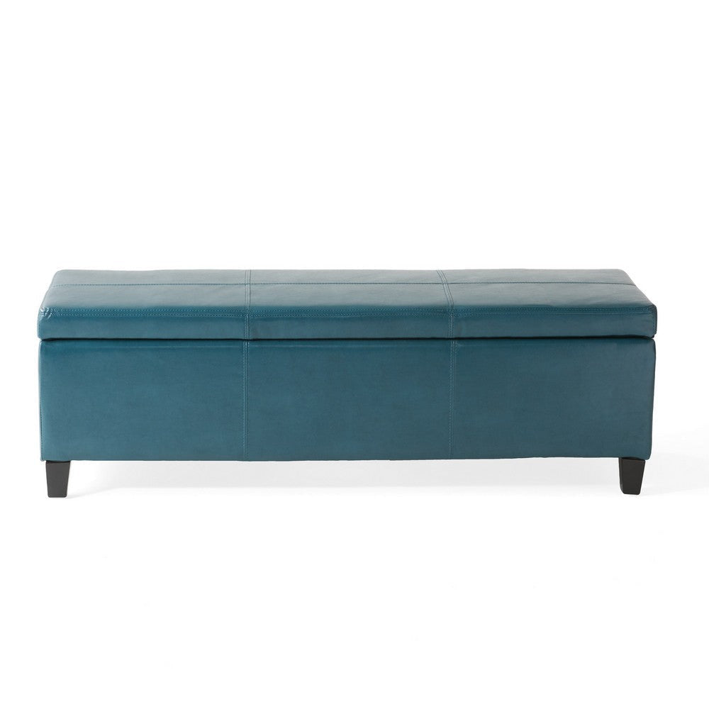 Elias Storage Ottoman 51 Inch Rectangular Teal Faux Leather Tufted BM324424