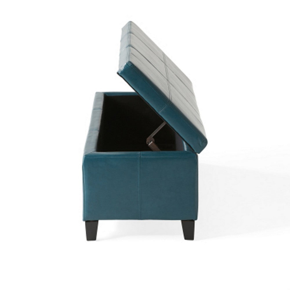 Elias Storage Ottoman 51 Inch Rectangular Teal Faux Leather Tufted BM324424