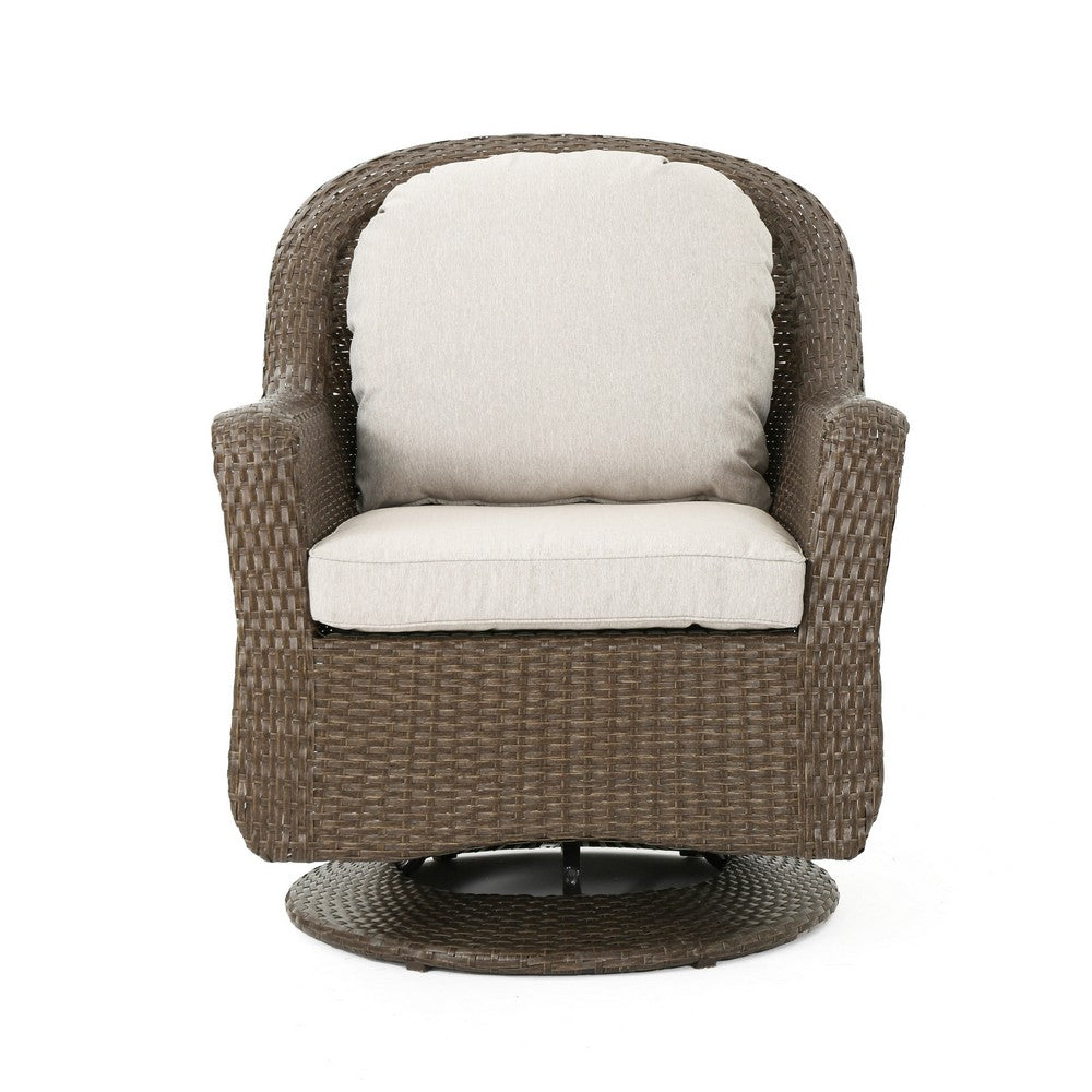 Kaia Outdoor Swivel Accent Chair Set of 2, Rattan Wicker Weave, Beige