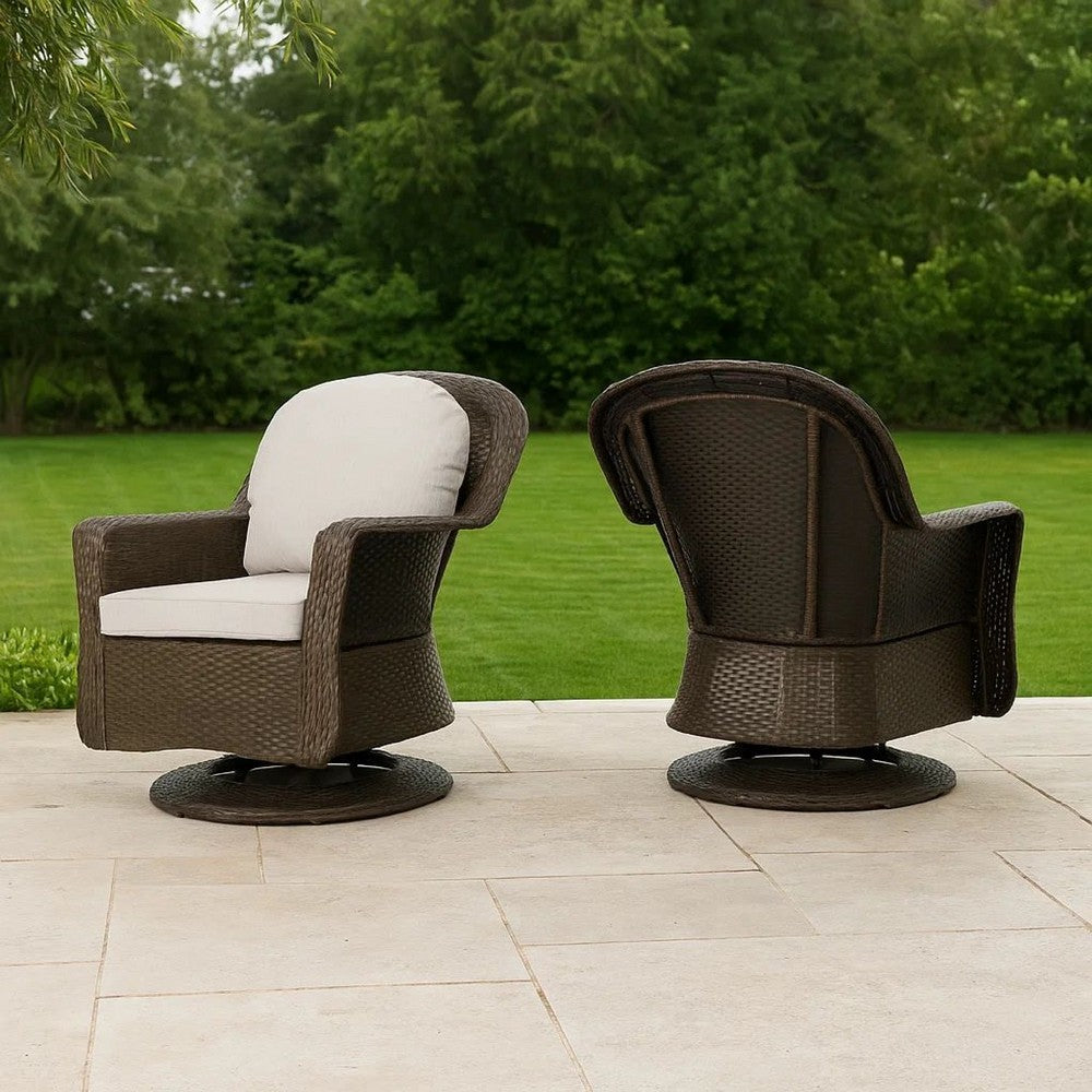 Kaia Outdoor Swivel Accent Chair Set of 2, Rattan Wicker Weave, Beige