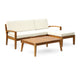 Outdoor L Shape Sofa and Coffee Table Set, Brown Acacia Wood, Beige