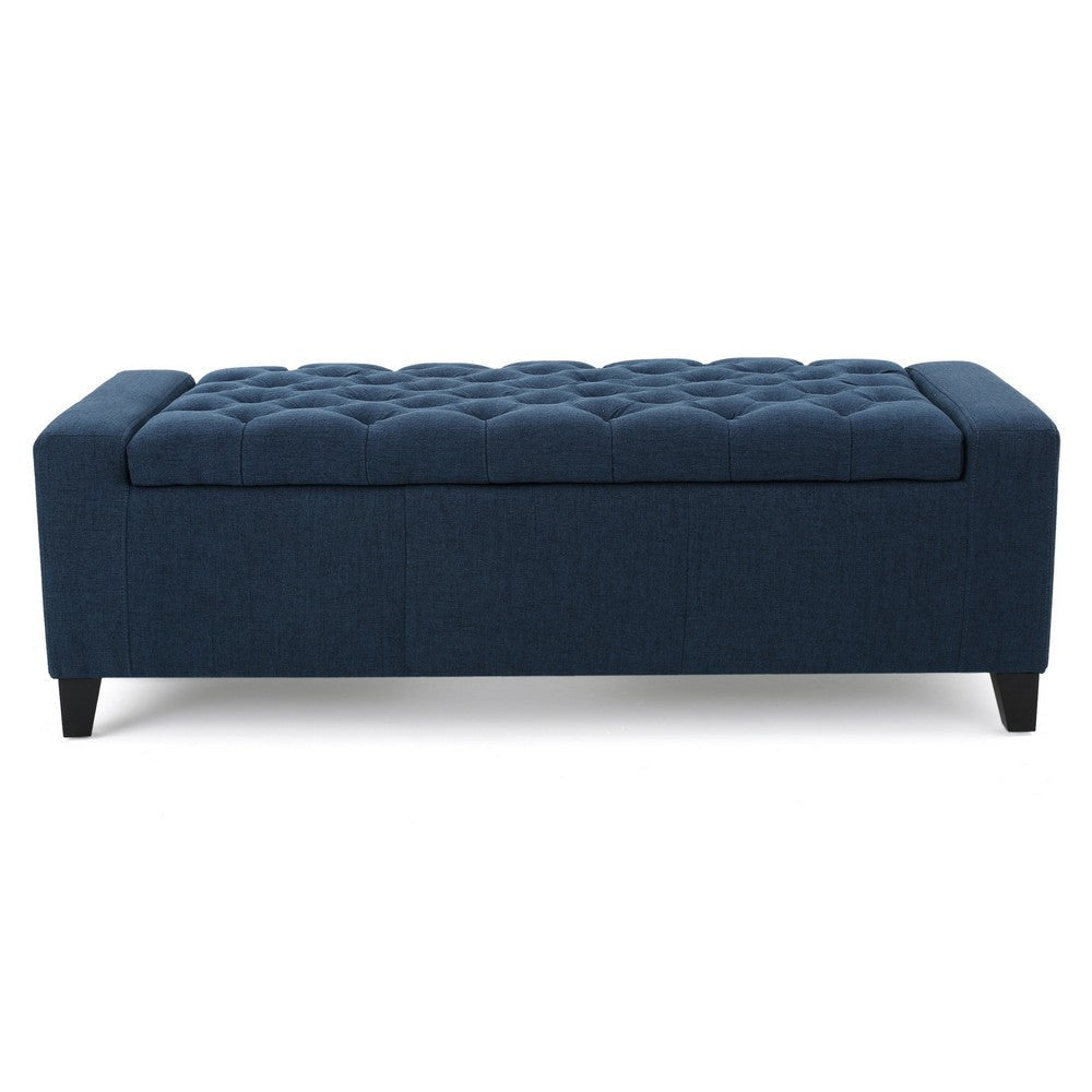 Storage Ottoman Bench 51 Inch Deep Button Tufted Dark Blue Fabric BM324427