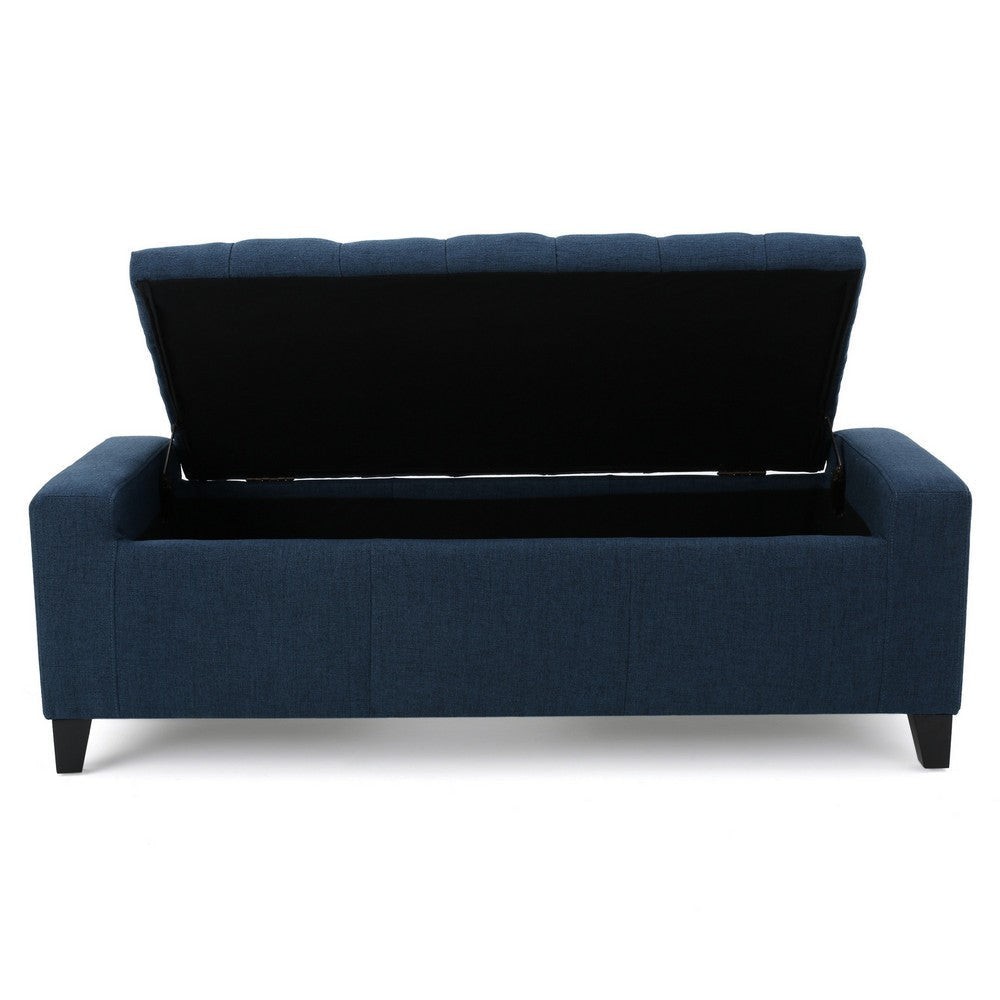 Storage Ottoman Bench 51 Inch Deep Button Tufted Dark Blue Fabric BM324427