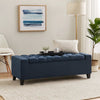 Storage Ottoman Bench, 51 Inch, Deep Button Tufted Dark Blue Fabric