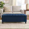 Storage Ottoman Bench, 51 Inch, Deep Button Tufted Dark Blue Fabric