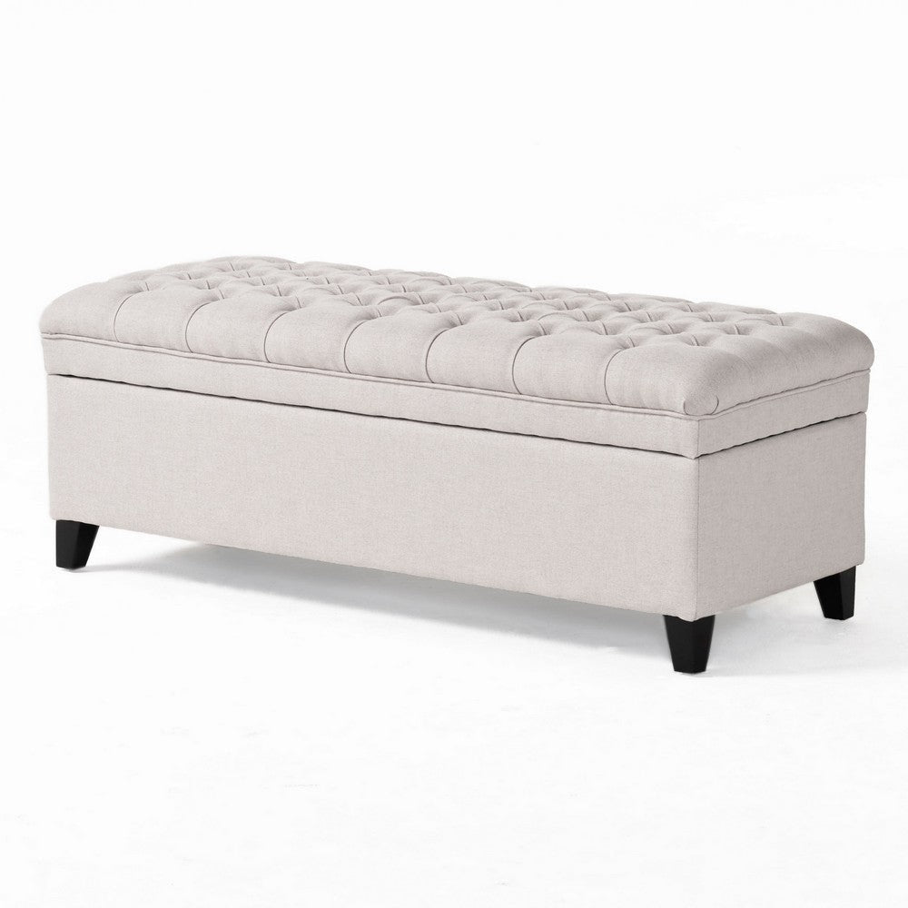 Rhya Storage Bench Ottoman, 50 Inch Seat, Button Tufted Gray Fabric
