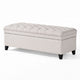 Rhya Storage Bench Ottoman, 50 Inch Seat, Button Tufted Gray Fabric
