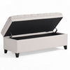 Rhya Storage Bench Ottoman, 50 Inch Seat, Button Tufted Gray Fabric