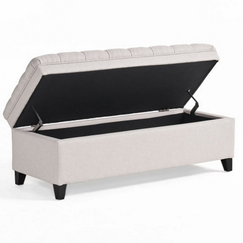 Rhya Storage Bench Ottoman, 50 Inch Seat, Button Tufted Gray Fabric