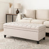 Rhya Storage Bench Ottoman, 50 Inch Seat, Button Tufted Gray Fabric