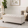 Rhya Storage Bench Ottoman, 50 Inch Seat, Button Tufted Gray Fabric