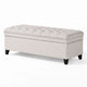 Rhya Storage Bench Ottoman, 50 Inch Seat, Button Tufted Gray Fabric