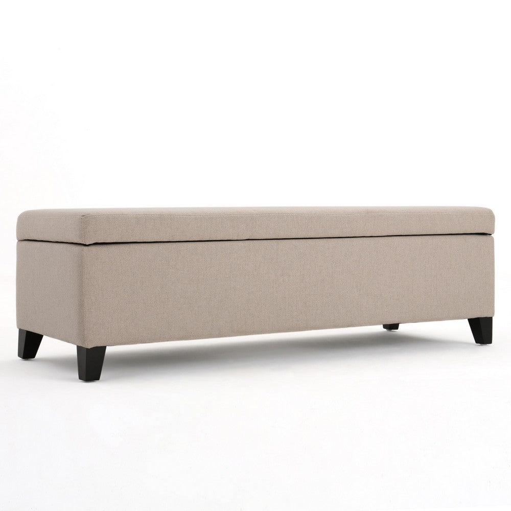 Storage Bench Ottoman, Ivory, 51" Cushioned Seat, Birch Wood Legs