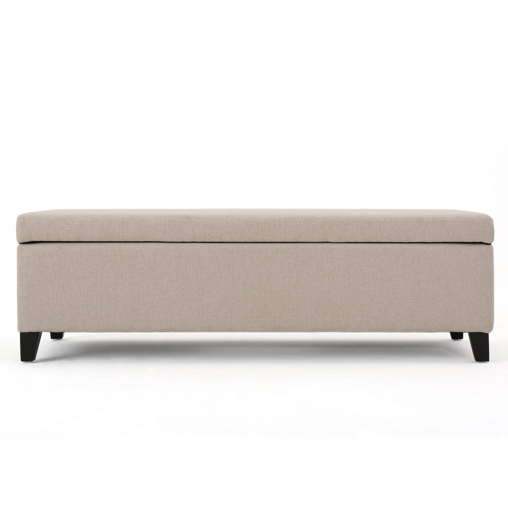 Storage Bench Ottoman, Ivory, 51" Cushioned Seat, Birch Wood Legs