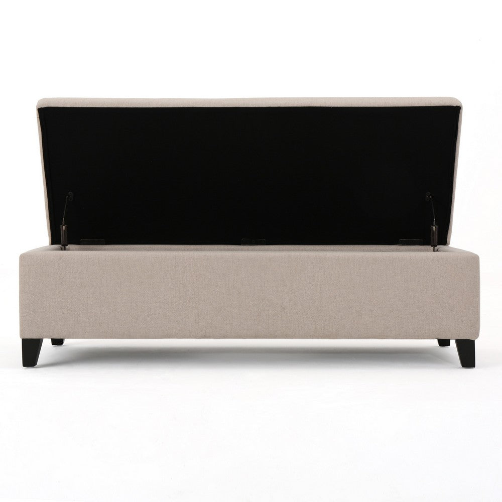 Storage Bench Ottoman, Ivory, 51" Cushioned Seat, Birch Wood Legs