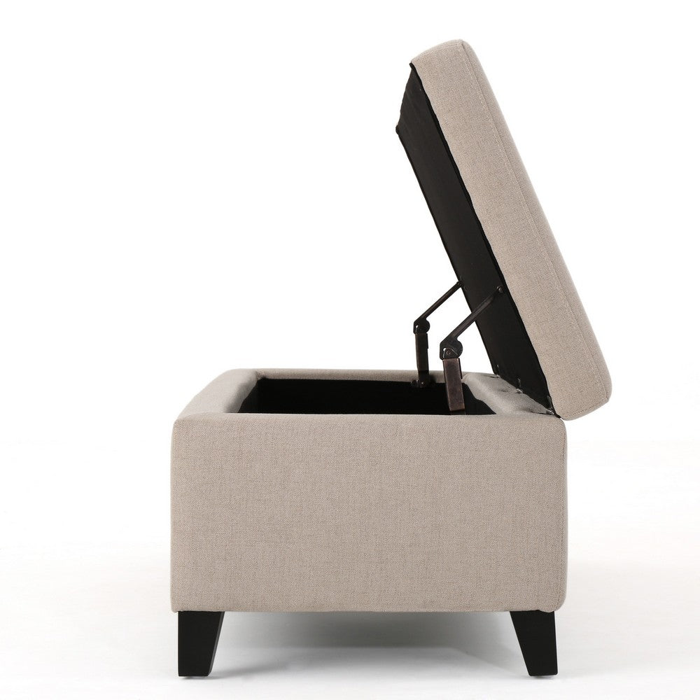 Storage Bench Ottoman, Ivory, 51" Cushioned Seat, Birch Wood Legs