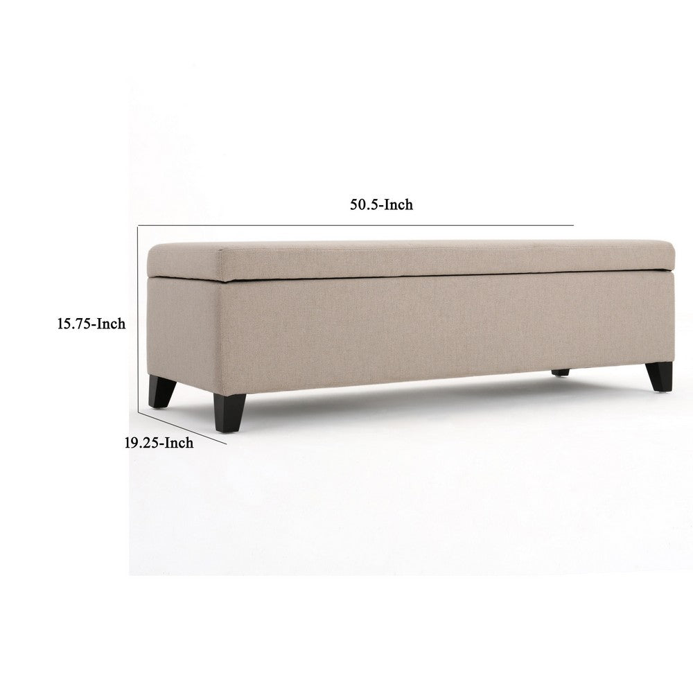 Storage Bench Ottoman, Ivory, 51" Cushioned Seat, Birch Wood Legs