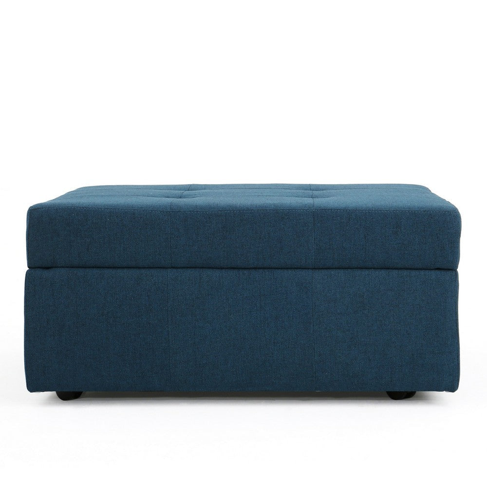 Low Accent Ottoman with Storage 31 Inch Square Tufted Navy Blue BM324432