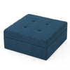 Low Accent Ottoman with Storage, 31 Inch Square, Tufted Navy Blue