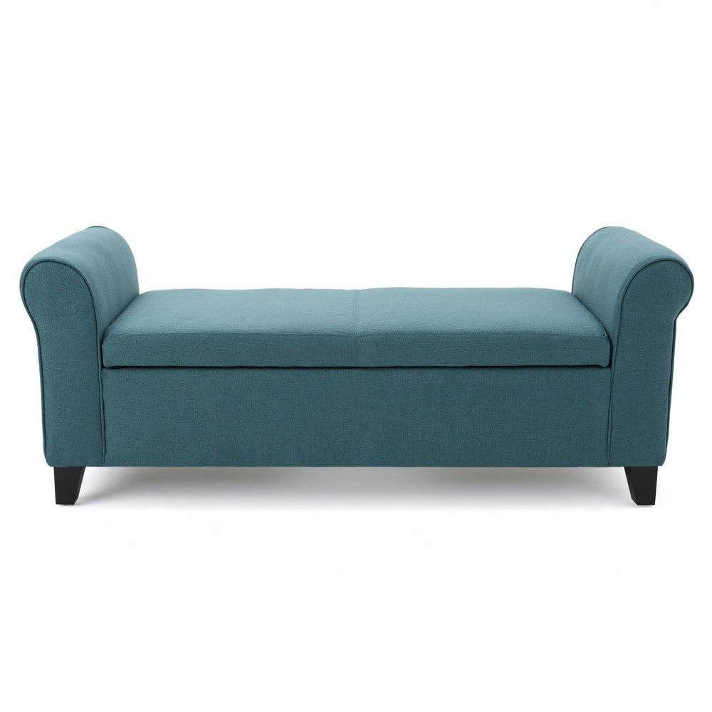 Shawn Storage Bench 50 Inch Rolled Arms Solid Wood Dark Teal Blue BM324433
