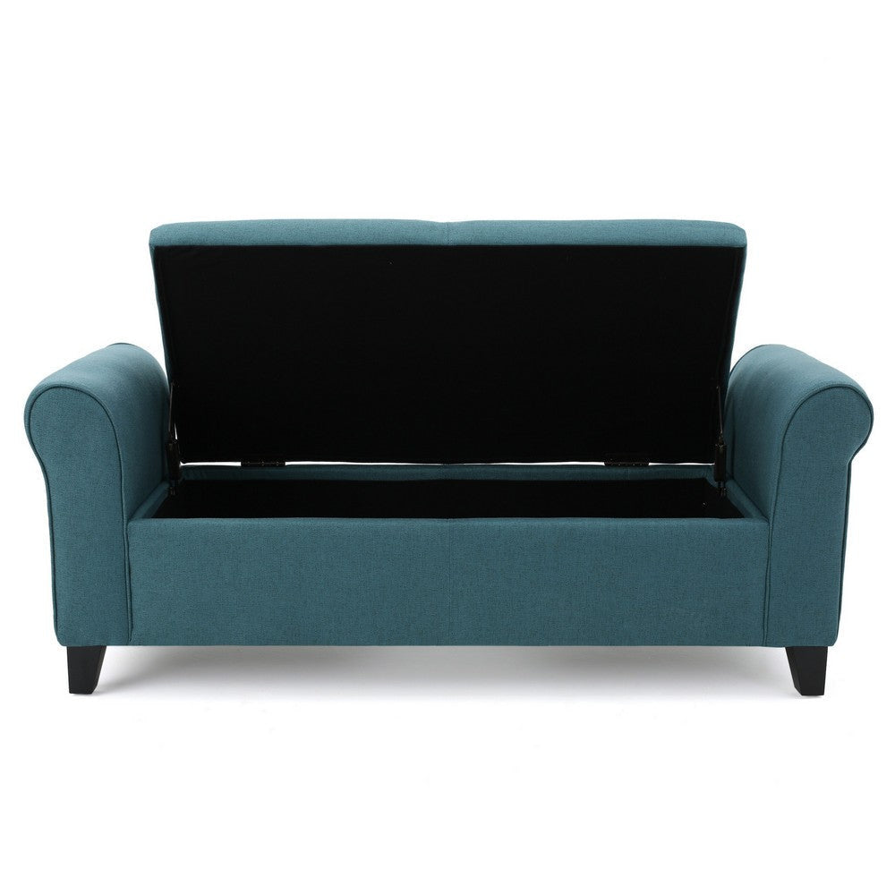 Shawn Storage Bench 50 Inch Rolled Arms Solid Wood Dark Teal Blue BM324433