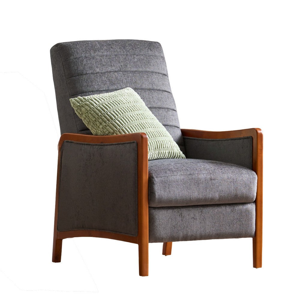 Ryka Push Back Recliner Chair, Birch Wood, Gray Channel Stitching