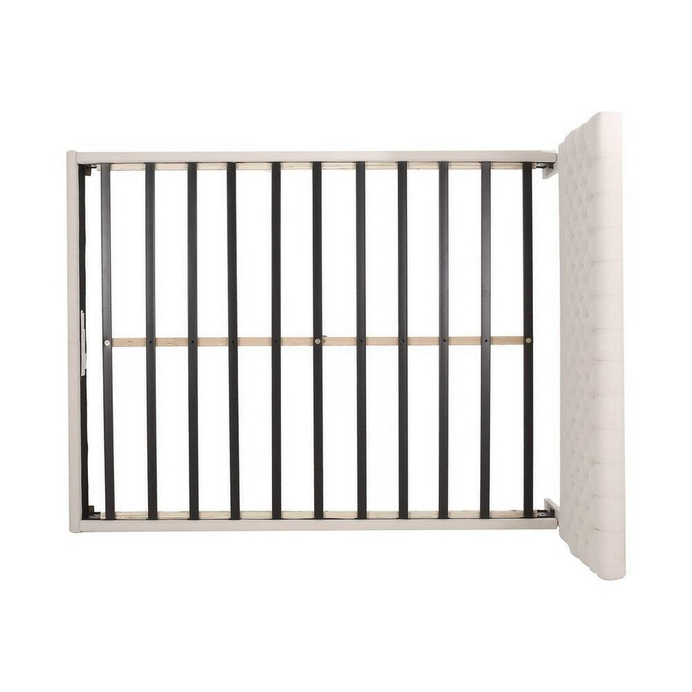 Amare Platform Queen Size Bed Ivory White Polyester Button Tufting BM324435