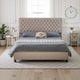 Amare Platform Queen Size Bed, Ivory White Polyester, Button Tufting