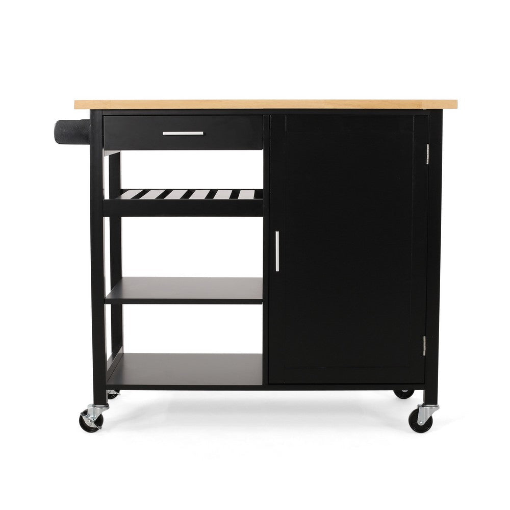 Rolling Kitchen Bar Cart 3 Shelves Cabinet 42 Inch Black and Brown BM324436