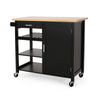 Rolling Kitchen Bar Cart, 3 Shelves, Cabinet, 42 Inch Black and Brown
