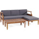 3pc Outdoor Sofa, Ottoman, and Table Set, Teak Brown Acacia Wood, Gray