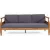 3pc Outdoor Sofa, Ottoman, and Table Set, Teak Brown Acacia Wood, Gray