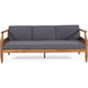 3pc Outdoor Sofa, Ottoman, and Table Set, Teak Brown Acacia Wood, Gray