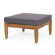 3pc Outdoor Sofa, Ottoman, and Table Set, Teak Brown Acacia Wood, Gray