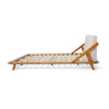 Queen Size Bed, Beige Upholstered Headboard, Natural Brown Acacia Wood