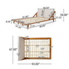 Queen Size Bed, Beige Upholstered Headboard, Natural Brown Acacia Wood