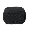 Alen Ottoman Cube Pouf, 21" Handcrafted Boho Dark Gray Knitted Cotton