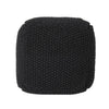 Alen Ottoman Cube Pouf, 21" Handcrafted Boho Dark Gray Knitted Cotton