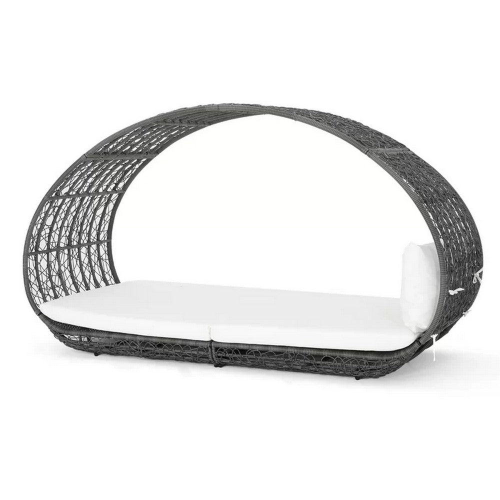 Outdoor Canopy Daybed, Gray Faux Rattan Frame with White Cushions