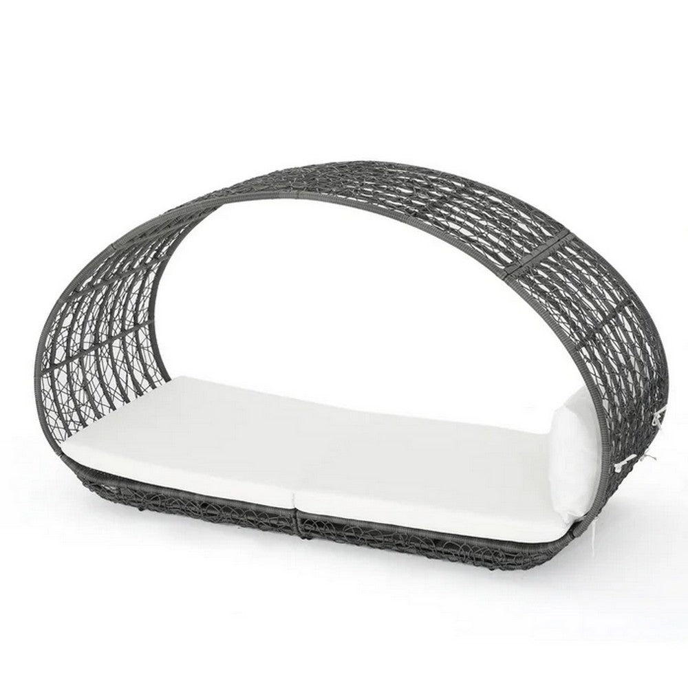 Outdoor Canopy Daybed, Gray Faux Rattan Frame with White Cushions